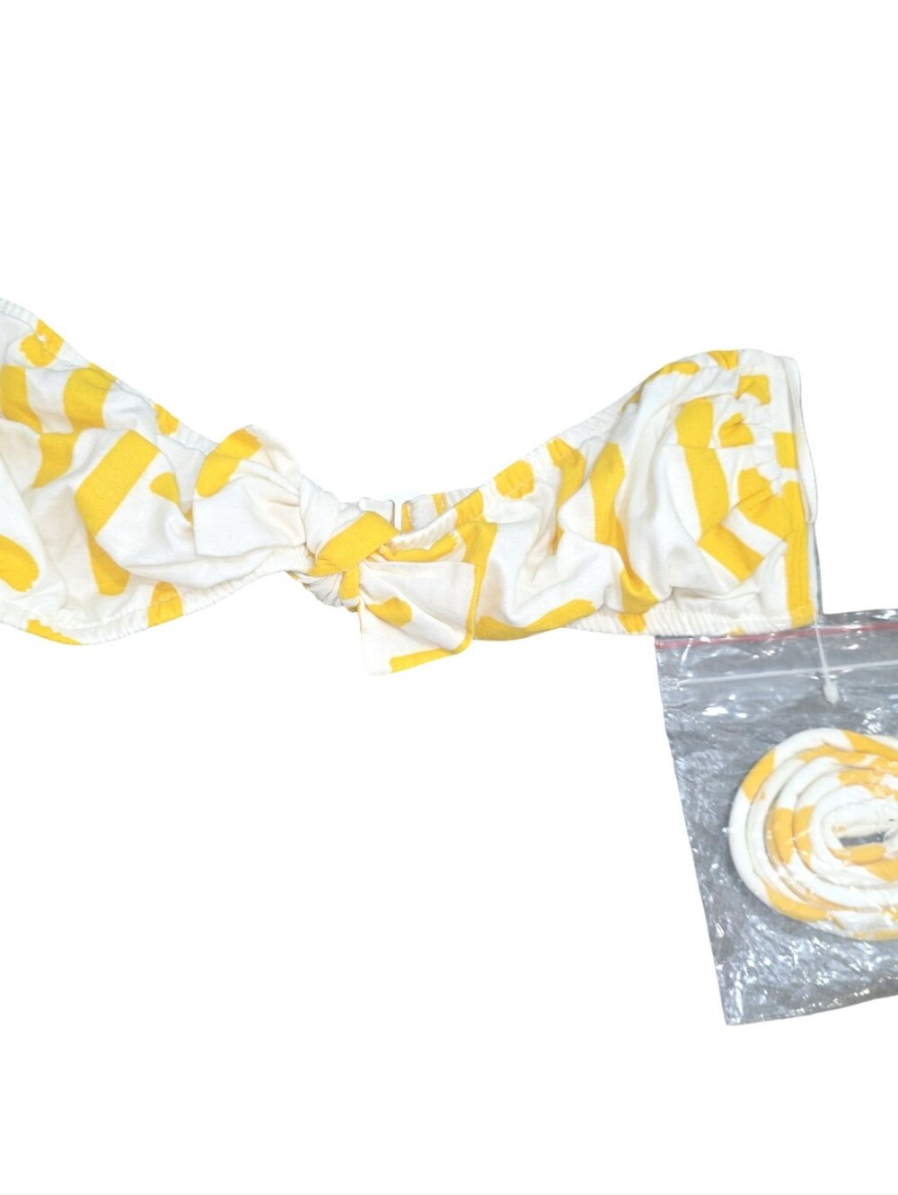 Vintage 1980s Action Scene Bikini Top Union Made USA Yellow White Bandeau Swimwe